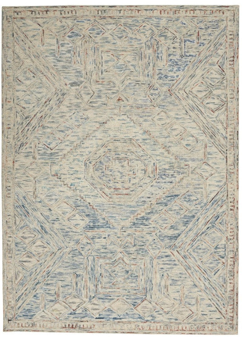 Interlock Blue Multicolor Wool Area Rug - 5 ft x 8 ft