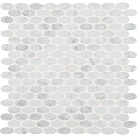 Carrara White Marble Mosaic - 1 1/2" X 5/8" Oval - Polished