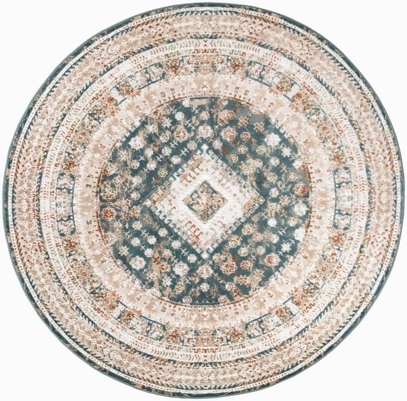 Thalia Green Ivory Vintage Round Area Rug