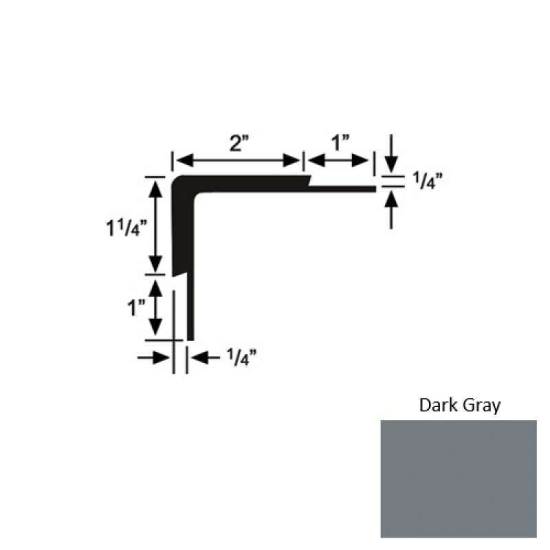 Solid 16 Dark Gray Rubber Double Flange Carpet Stair Nosing