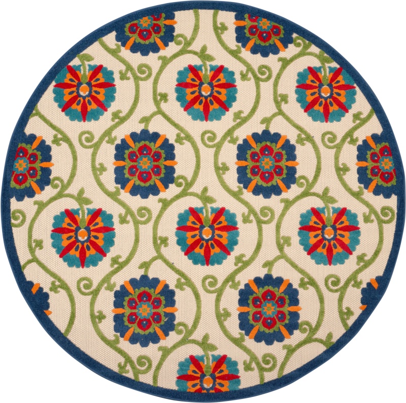 Aloha Blue / Multicolor Round Area Rug