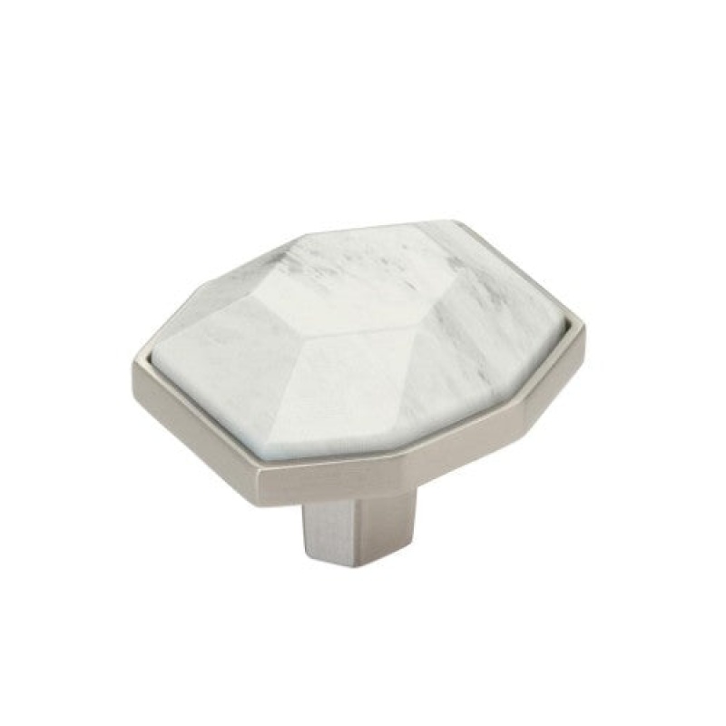 Carrione Zinc Cabinet Knob - Marble White / Satin Nickel