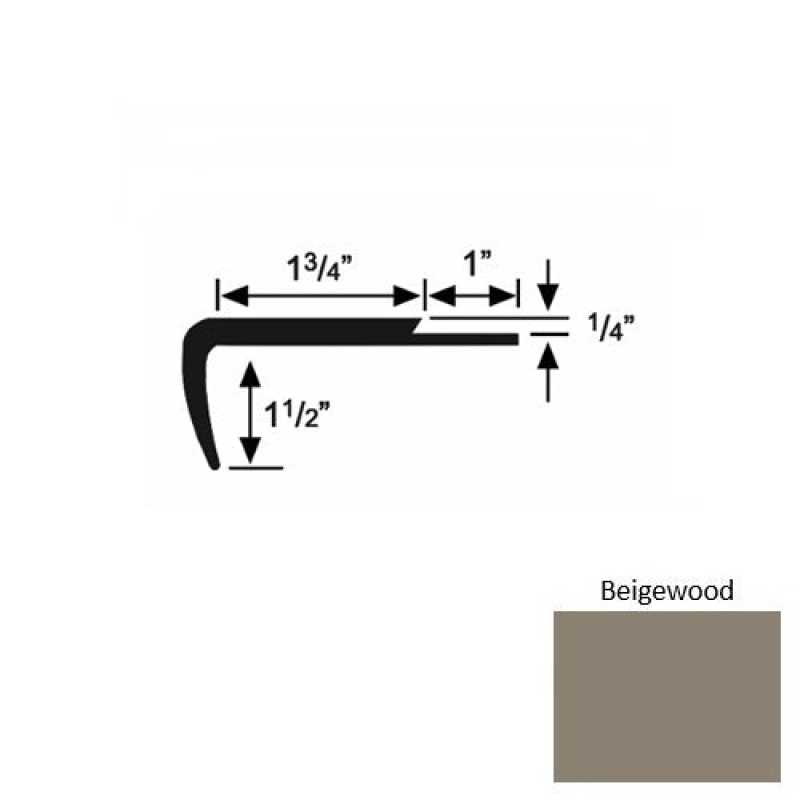 Solid 13 Beigewood Rubber Single Flange Carpet Stair Nosing (Sq) - 1 3/4" X 9 Ft (108")