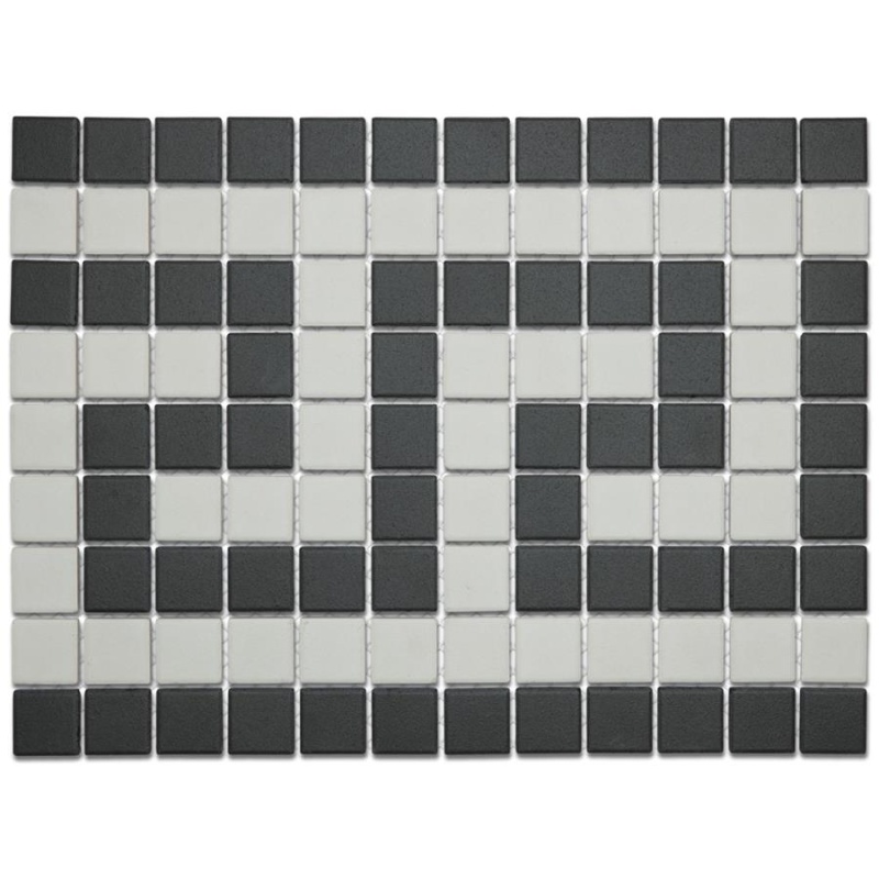 Gotham Black And White Border Porcelain Mosaic - 1" X 1" - Matte