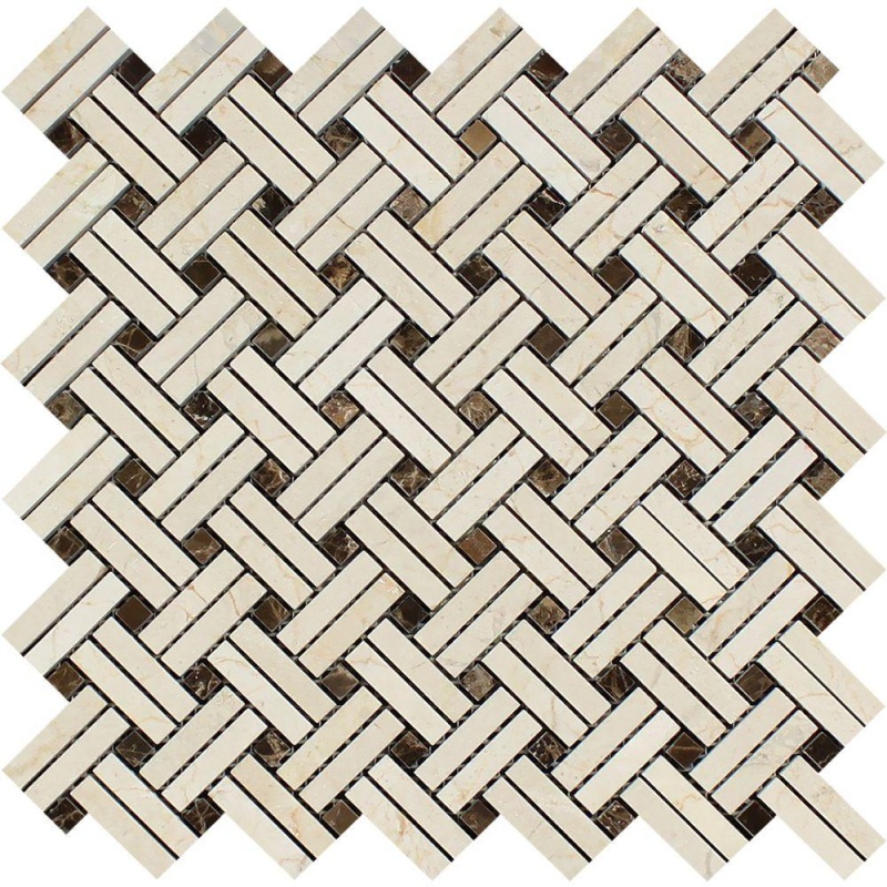 Crema Marfil Marble Mosaic - Stanza With Emperador Dark Dots