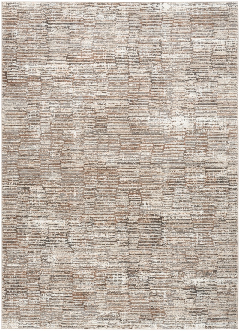 Ivory Mocha Polyester Modern Area Rug 6 ft x 9 ft