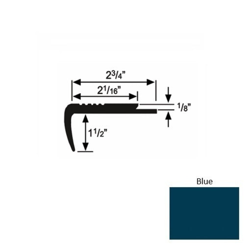 Solid 09 Blue Rubber Underlap Stair Nosing (Sq) - 2 3/4" X 9 Ft (108")