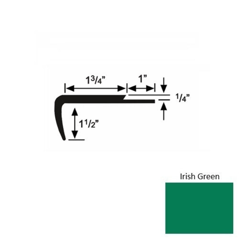 Solid 13 Irish Green Rubber Single Flange Carpet Stair Nosing (Sq) - 1 3/4" X 9 Ft (108")