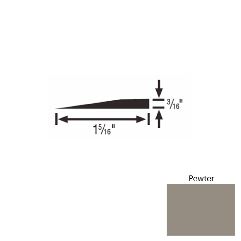 Solid 23 Pewter Rubber Reducer Strip - 1 5/16" X 9 Ft (108") X 3/16"