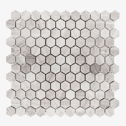 Stream Stone Pattern A Global Grey Limestone Mosaic - 1" Hexagon - Honed
