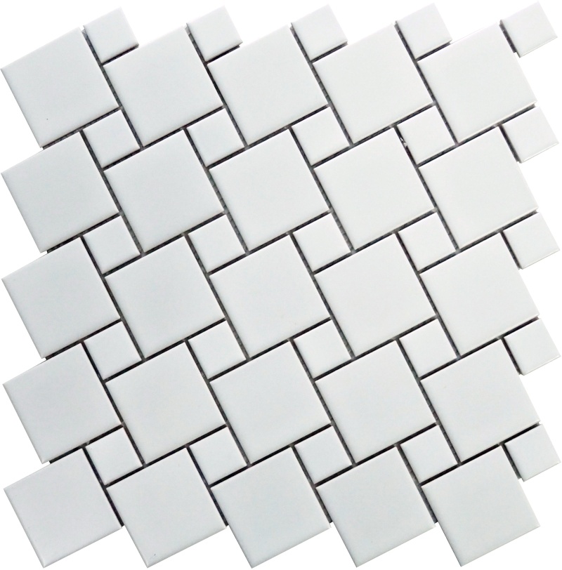 Spin White / White Dot Porcelain Mosaic - Pinwheel - Matte