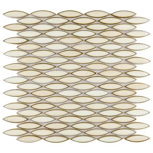 Pescado Crema Porcelain Mosaic - 1" X 3" Raindrop - Glossy