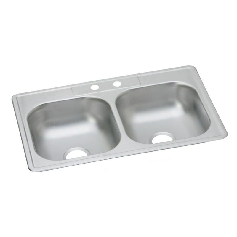 D233222 Dayton Stainless Steel Drop In Double Bowl Kitchen Sink - 33" X 22" X 6 9/16" With 2 Holes - Stainless Steel