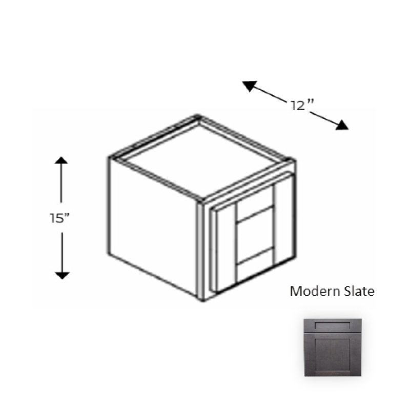 Framed Shaker Deluxe Modern Slate Natural Clear Coat Wood Kitchen Wall Cabinet - 15" X 15" X 12" - Natural Clear Coat
