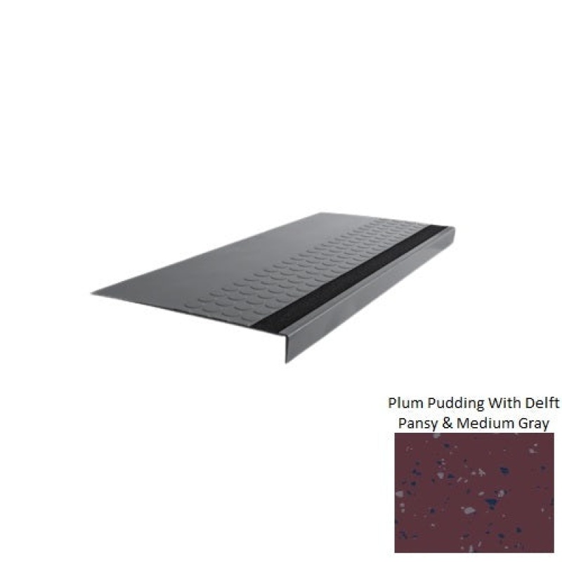 Spextones Plum Pudding With Delft Pansy & Medium Gray Type 776E Distinct Designs Rubber - 15" X 72" Stair Tread - Rgt Radial Ii Raised Disc Design
