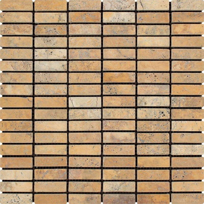 Scabos Travertine Mosaic - 5/8" X 2" Stacked - Tumbled, Per Pack: 20 Enter Quantity In Sheets