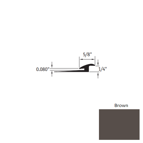 Johnsonite Brown Vinyl Moulding / Trim - 5/8" X 12 Ft (144") X 1/4" - .080" Slim Line Transition - Slim Line Transition