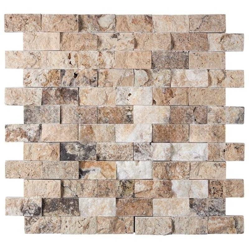 Antico Onyx Travertine Mosaic – 1" x 2" Brick, Split Face
