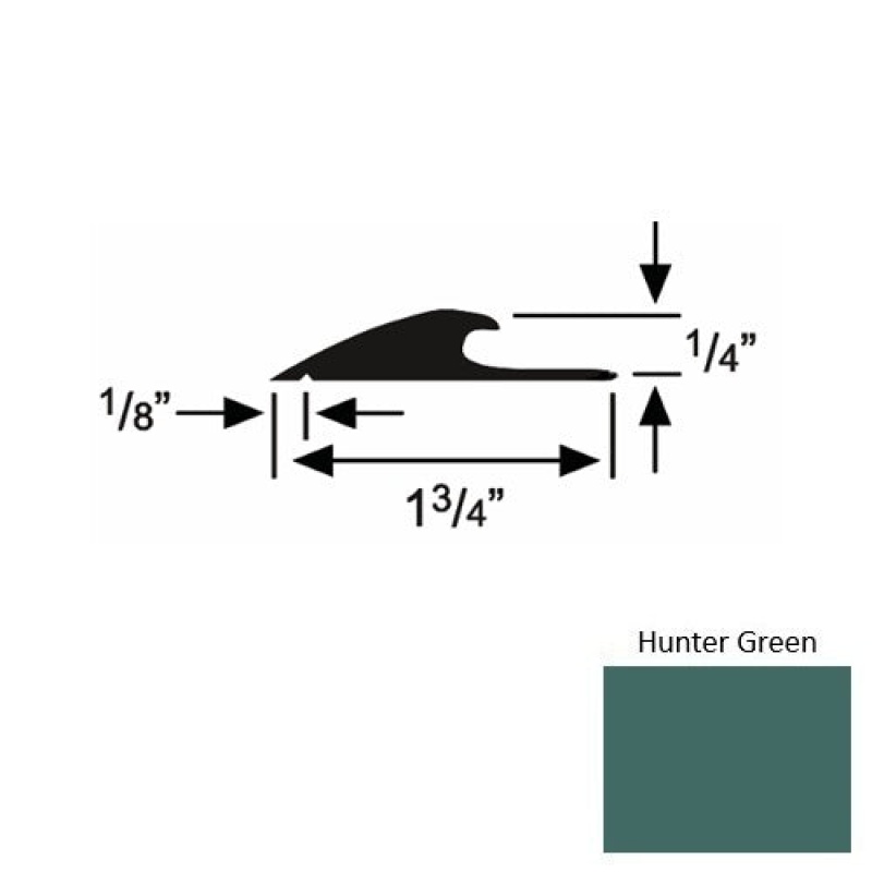 Solid 43 Hunter Green Rubber Custom Carpet Edging - 1 3/4" X 9 Ft (108") X 1/4"