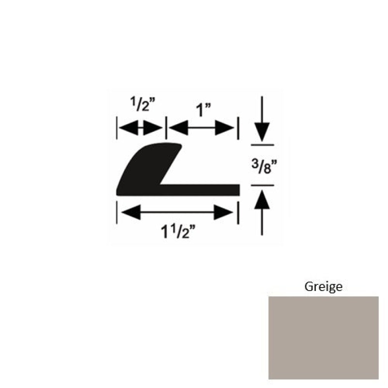 Solid 37 Greige Rubber Underlap Carpet Edge – 1 1/2" X 9 Ft (108") X 3/8"