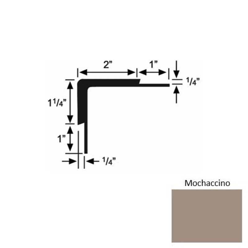 Solid 16 Mochaccino Rubber Double Flange Carpet Stair Nosing (Sq) - 2" X 9 Ft (108")