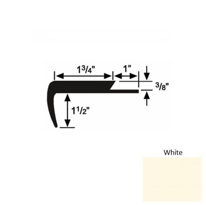 Solid 11 White Rubber Single Flange Carpet Stair Nosing (Sq) - 1 3/4" X 9 Ft (108")