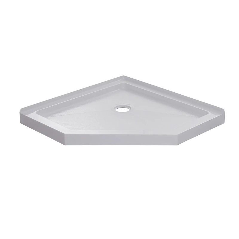 White Acrylic Triple Threshold Shower Base - 36" X 36" With Center Drain - Glossy