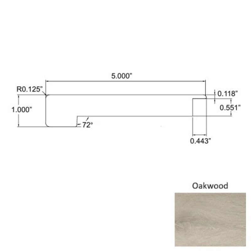 Lakeshore Oakwood Laminate Wood Moulding / Trim - 5" X 94" Overlap Square Stair Nose - Embossed