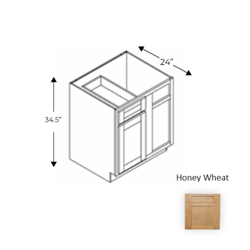 Hw.Bbc42 Framed Shaker Deluxe Honey Wheat Natural Clear Coat Wood Kitchen Base Cabinet - 42" X 34.5" X 24" - Natural Clear Coat