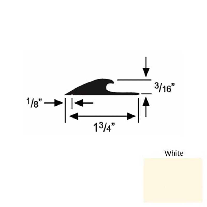 Solid 42 White Rubber Custom Carpet Edging - 1 3/4" X 9 Ft (108") X 3/16"
