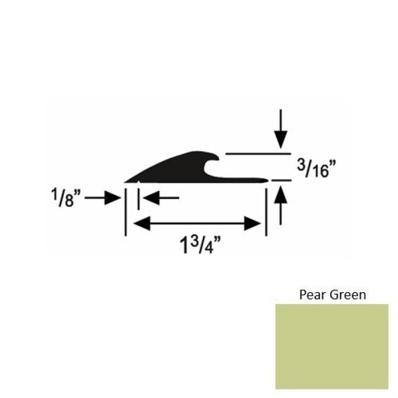 Solid 42 Pear Green Rubber Custom Carpet Edging - 1 3/4" X 9 Ft (108") X 3/16"