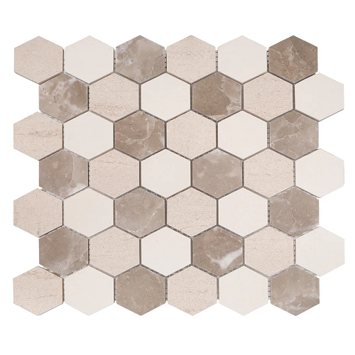 Hexagon Limestone & Marble Blend Mosaic - Honed