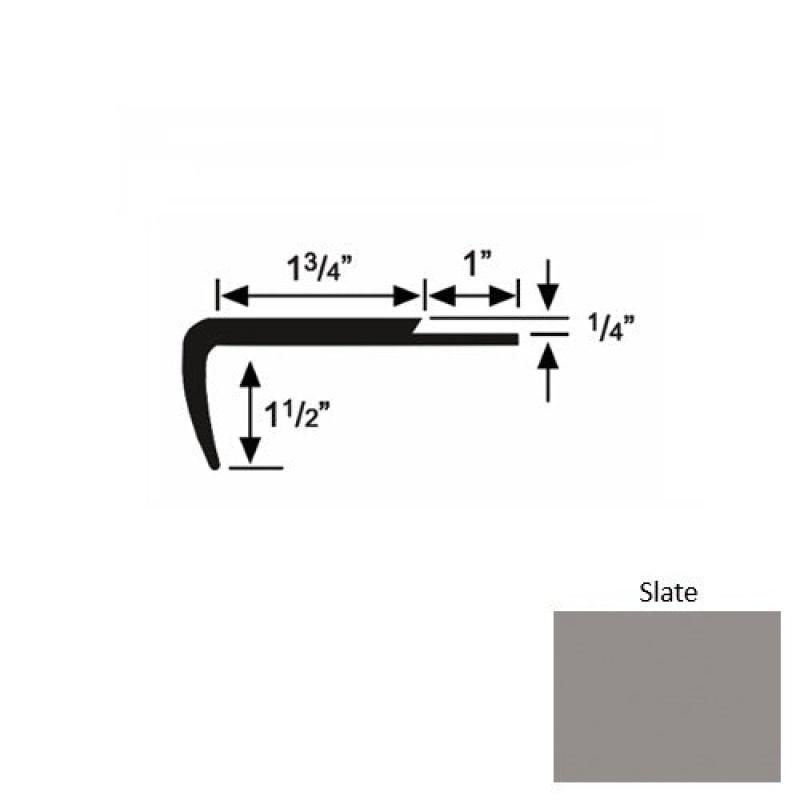 Solid 13 Slate Rubber Single Flange Carpet Stair Nosing (Sq) - 1 3/4" X 9 Ft (108")