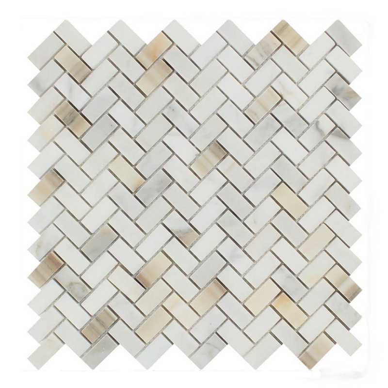 Calacatta Gold Marble Mosaic - 5/8" X 1 1/4" Mini Herringbone