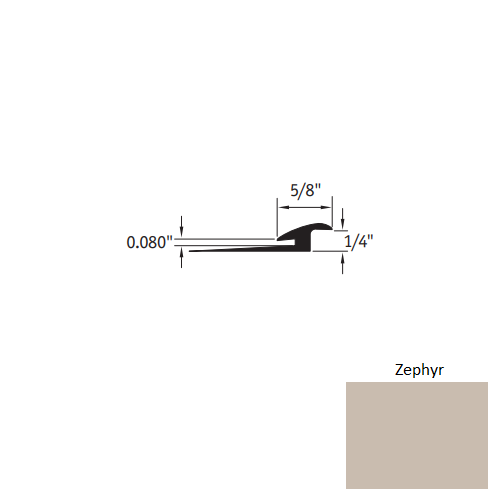 Johnsonite Zephyr Vinyl Moulding / Trim - 5/8" X 12 Ft (144") X 1/4" - .080" Slim Line Transition - Slim Line Transition