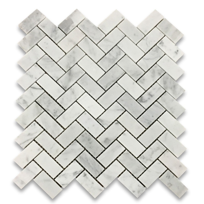White Carrara Marble Mosaic - 1" x 2" Herringbone