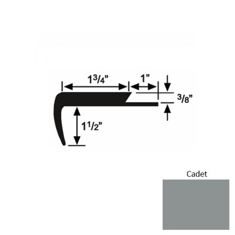 Solid 11 Cadet Rubber Single Flange Carpet Stair Nosing (Sq) - 1 3/4" X 9 Ft (108")