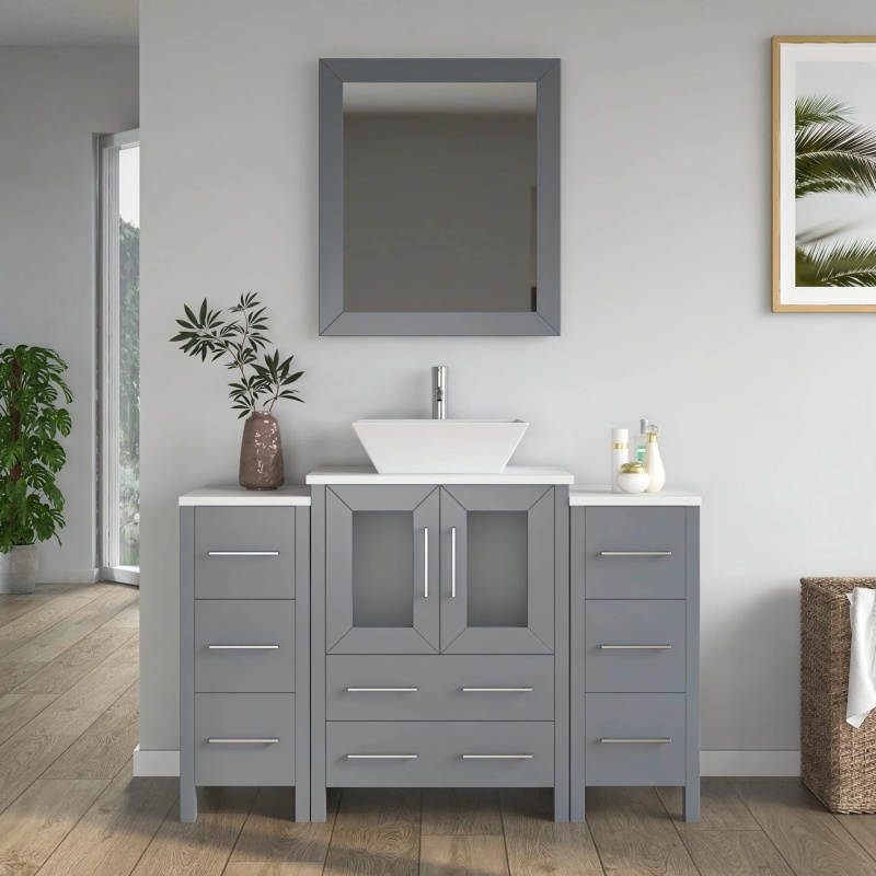 Cvc Grey Solid Wood With Basin Engineered Marble Top And Mirror Cvc24 Bathroom Cabinet - 48" X 18.5" X 36" - Grey