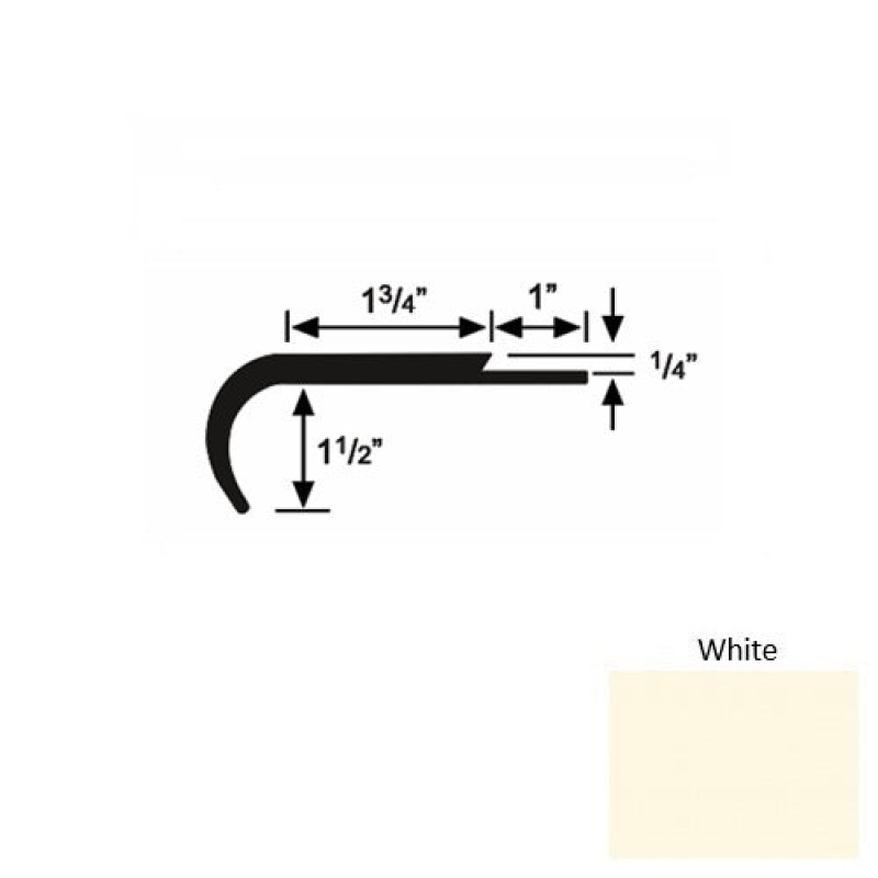 Solid 14 White Rubber Single Flange Carpet Stair Nosing
