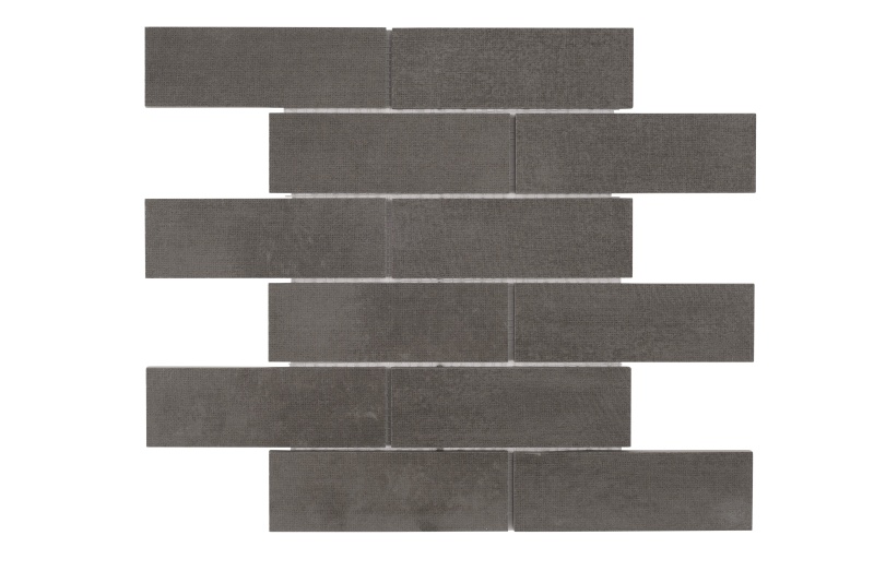 Fusion Fabric Carbon Porcelain Mosaic - 2" X 6" Staggered - Matte