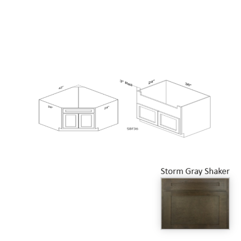 Sbd42 Storm Gray Shaker Wood Kitchen Sink Base Cabinet - 42" X 34.5" X 24" (Assembly Required) - Storm Gray Shaker
