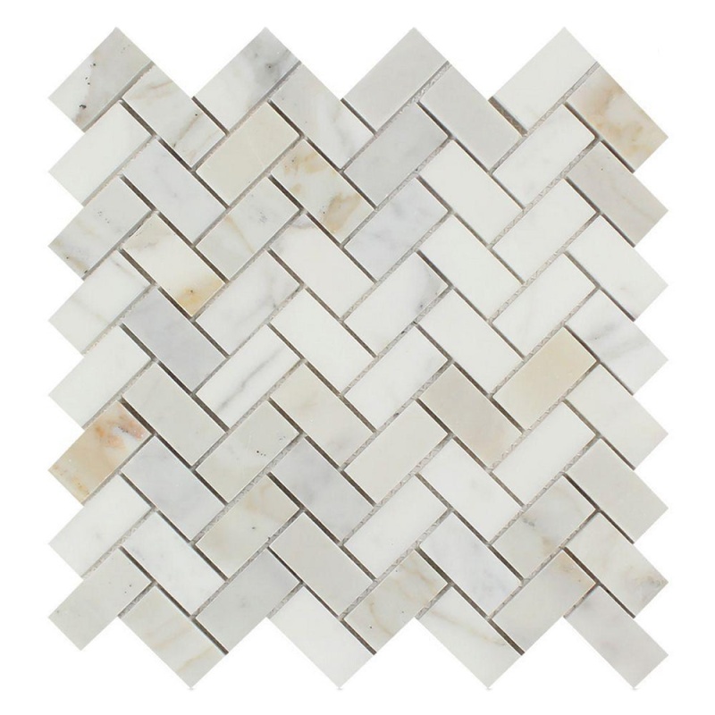 Calacatta Gold Marble Mosaic – 1" x 2" Herringbone
