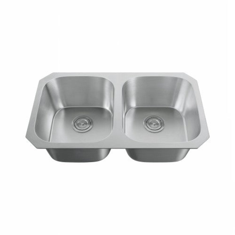 6001 3218 Metallic Stainless Steel Undermount Double Bowl Kitchen Sink - 18" X 31 1/2" X 9" With Grid & Strainer - Satin