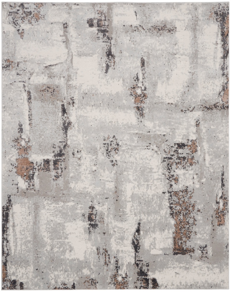 Grey Ivory Polypropylene Modern Area Rug, 8 ft x 10 ft