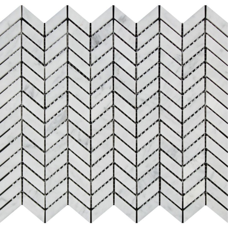 White Carrara Marble Mosaic - Mini Chevron