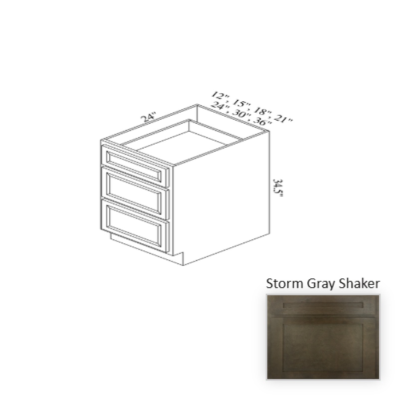 Storm Gray Shaker Wood Kitchen Base Cabinet