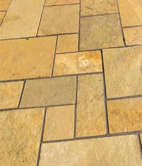 Lime Yellow Limestone Paver Versailles Pattern - Natural Cleft Face & Back - Various Sizes