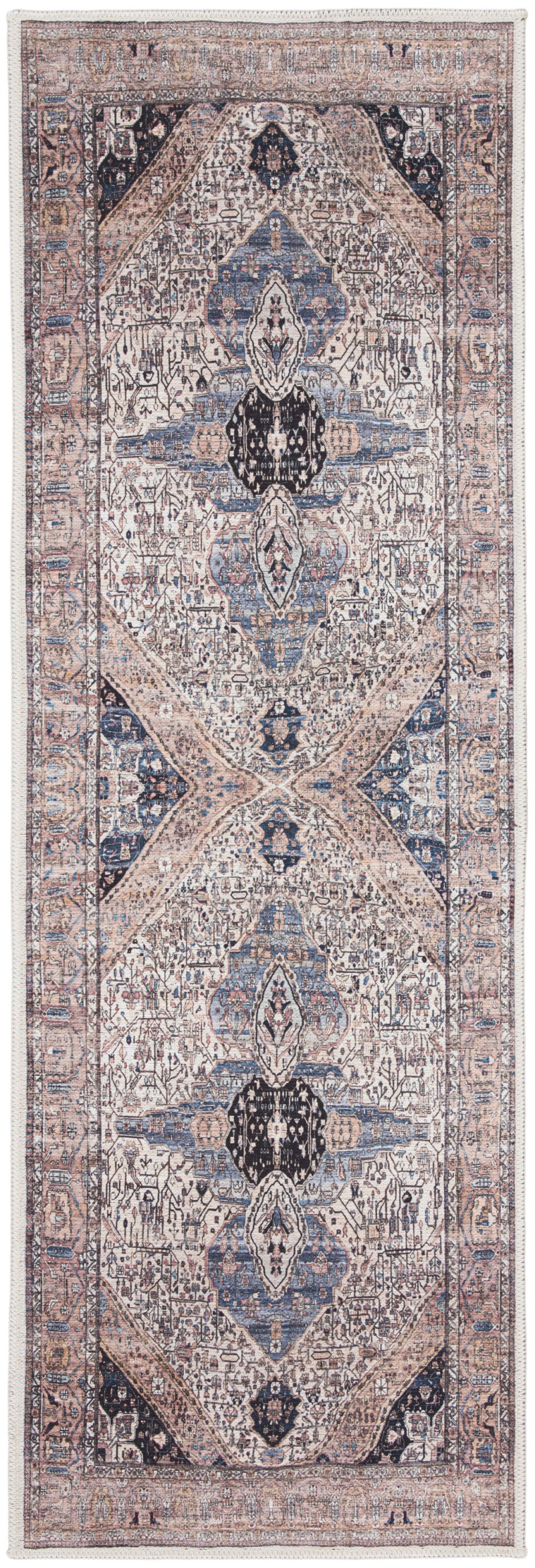Grand Washables Ivory Blue Vintage Area Rug 6 Ft