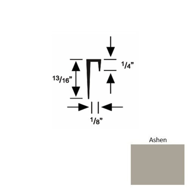 Solid 46 Ashen Rubber Cove Cap Square - 1/8" X 9 Ft (108")