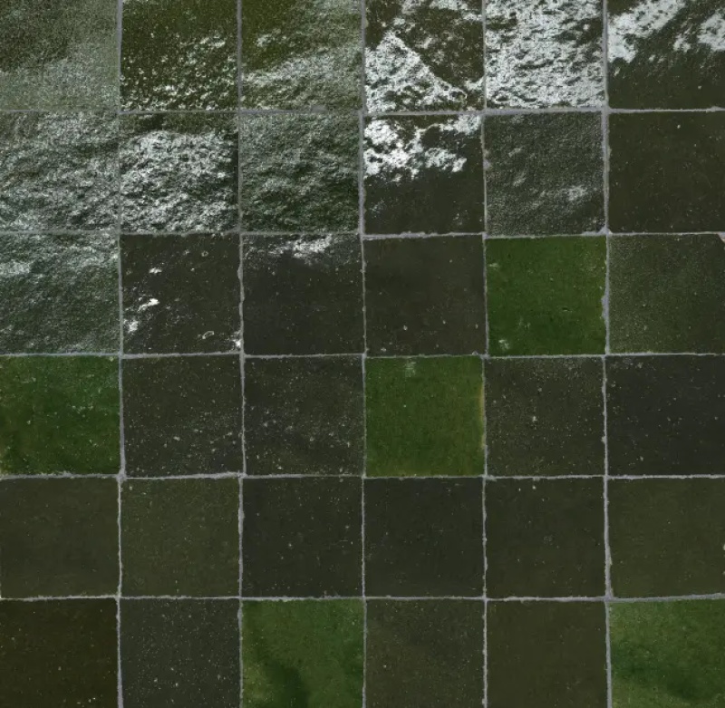 Zagora Vert Mousse Ceramic Mosaic - 2" X 2" - Glossy